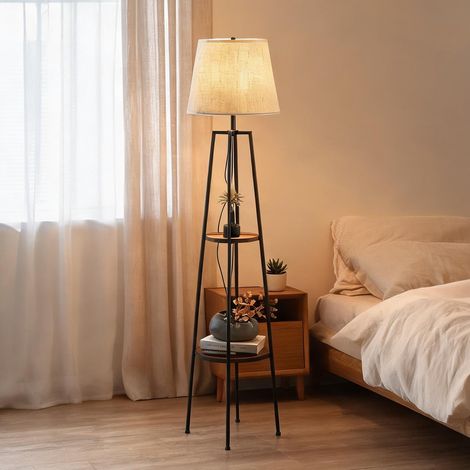 Lampadaire moderne 166 cm avec étagères intégrées et abat-jour (1/5)