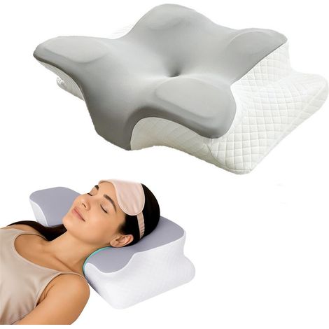 LEDANDER Oreiller cervical pour soulager les douleurs, oreiller ergonomique pour dormir sur le côté et soutenir la nuque, oreiller orthopédique profilé pour dormir sur le dos ou sur le ventre (gris) (1/5)