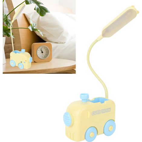 Lampe de chevet LED créative en forme de petit train, douce pour les yeux, avec porte-stylo, rechargeable par USB, jaune. Lampe de lecture/étude avec porte-stylo. (1/5)