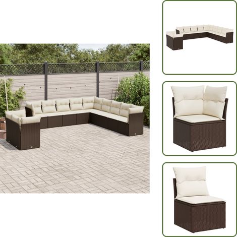 11-tlg. Garten-Sofagarnitur mit Kissen Braun Poly Rattan - Gartengeset - Gartenmöbel Set - Lounge Möbel - Rattan Sofa - Gartenlounge