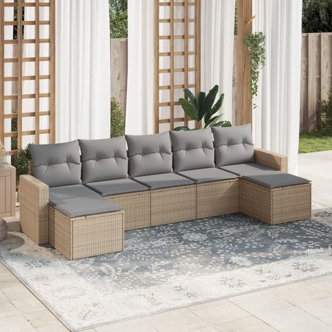 Set sofás de jardín 7 piezas y cojines ratán sintético beige vidaXL (1/3)