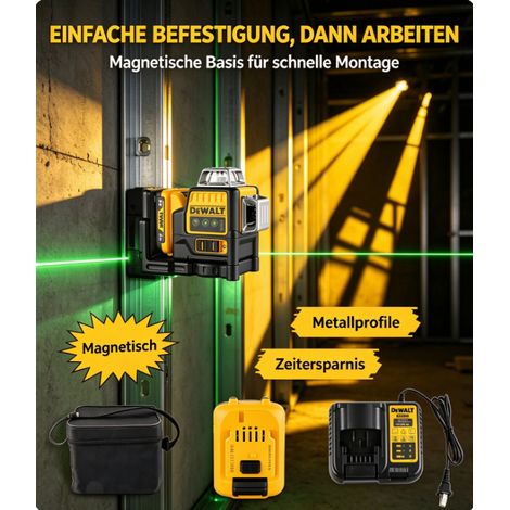 DeWalt DW089LG 3x360° Grün Linienlaser, komplettes Set mit 12V Akku und Ladegerät für Innenausbau (1/4)