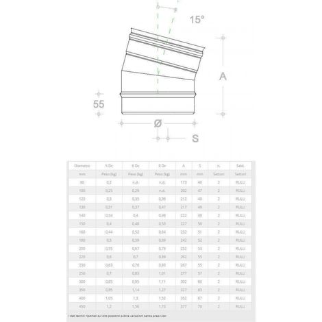 Gomito curva acciaio inox 130mm 5 decimi aisi 304, scegli se 15 gradi (1/2)