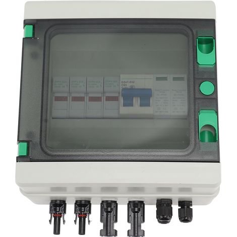 Boîtier de combinaison solaire PV 2 chaînes, plastique, 15A fusible, protection parafoudre, disjoncteur, 2 entrées 1 sortie, 1000V DC, IP67 étanche (1/5)