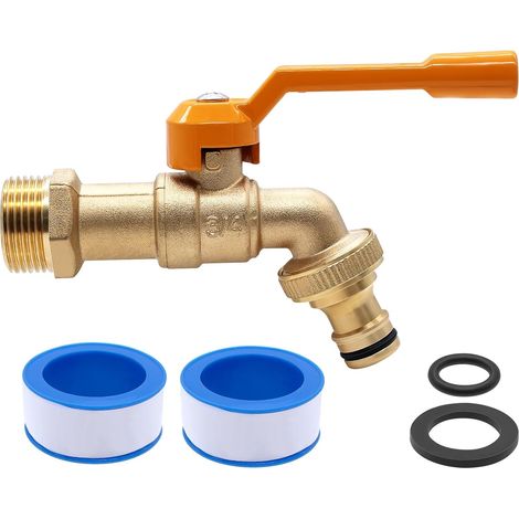 Robinet à boisseau sphérique en laiton de 1,9 cm pour le jardin, pour l'extérieur Robinet d'extérieur résistant au gel - 20 °C - Résistant à la chaleur - 120 °C - Avec raccords de tuyau (jaune) (1/5)