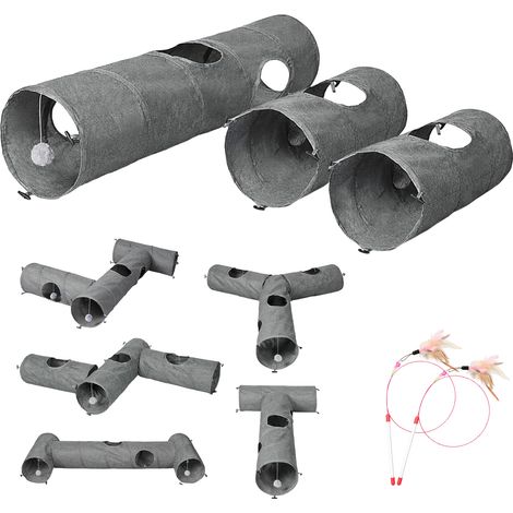 Skylos Large Cat Tunnels 3 Pcs Modular Foldable Linen Tube Kittens Rabbits Toys