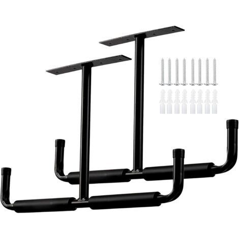 Crochets de rangement pour garage, fixation au plafond, crochets utilitaires robustes, support d'échelle, pour suspendre tuyaux, bois et autres objets encombrants (lot de 2, noir) (1/4)