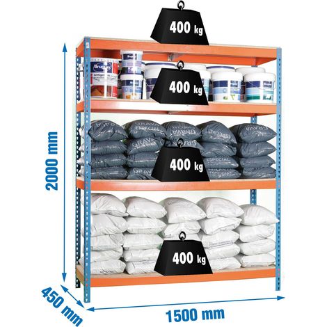SimonRack - Lagerregal 2000x1500x450mm blau/orange/Holz Tragfähigkeit 400 Kg - KIT ECOFORTE 1504-4
