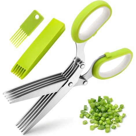 Ciseaux À Herbes - 5 Lames En Acier Inoxydable - Pour Cuisine Maison Et Professionnelle - Lot De 3 Avec Étui, Peigne De Nettoyage Et Couteau À Découper (1/5)