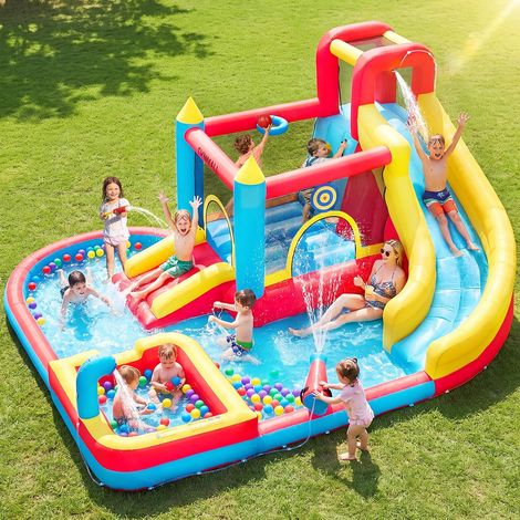 Inflatable Castle for Children, 9-in-1 with 480W Blower, Long Slide, Climbing Wall, Trampoline and Paddling Pool, Ideal for Indoor and Outdoor Leisure on Holidays (1/5)