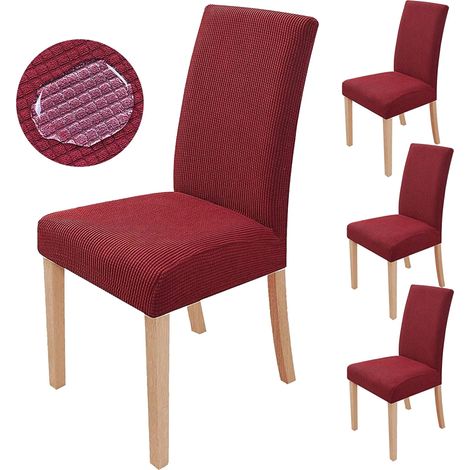 MINKUROW - Juego De 4 Fundas Elásticas Para Sillas De Comedor, Extraíbles Y Lavables, Fundas Para Sillas De Comedor, Modernas Y Elásticas, Decoración Para Oficina, Banquete, Boda, Fiesta (Rojo Vino) (1/5)