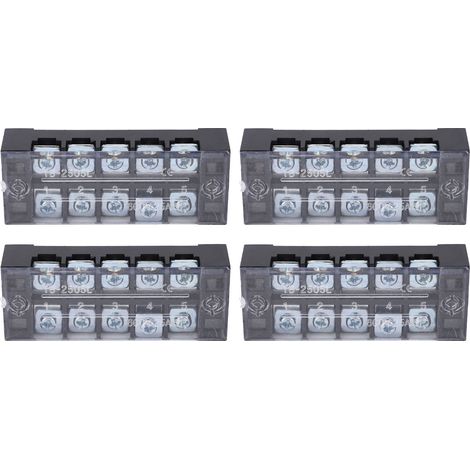Bornier à vis à double rangée, bloc de fil à courant élevé avec couvercle 600V 25A, 4 pièces, 5 positions (2505) (1/5)
