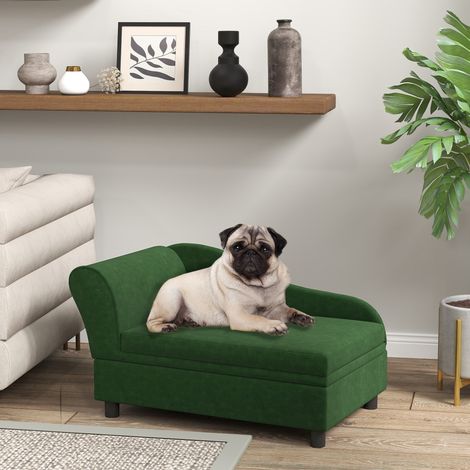 Canapé chien chat sur pied avec coffre de rangement style moderne coussin d'assise amovible 76 x 45 x 43 cm vert