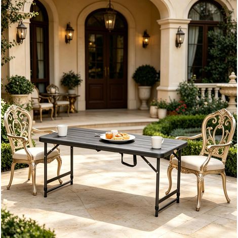 Table de jardin pliante et réglable en hauteur avec plateau HDPE 118x60 cm, gris foncé (1/5)
