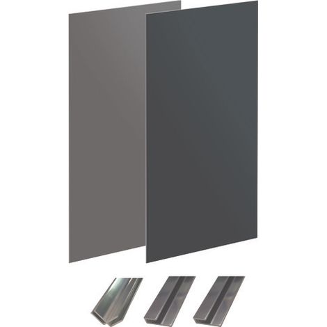 ONDEE ZEN - Pack montage 2 panneaux muraux en angle - gris & anthracite 120 cm - profilés chromés (1/4)