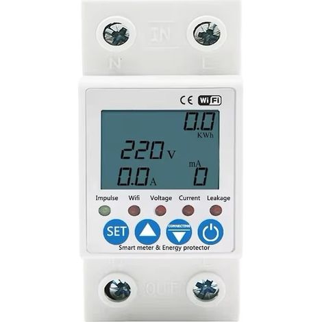Compteur électrique monophasé 63A WiFi TUYA intelligent, protection surtension et fuite de terre, disjoncteur de coupure, compatible Alexa et Google Home