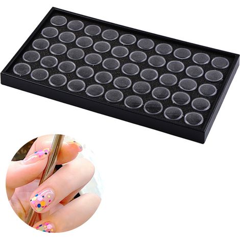 Vitrine contenant 50 récipients vides pour présenter et ranger des piercings en strass et autres accessoires. (1/4)