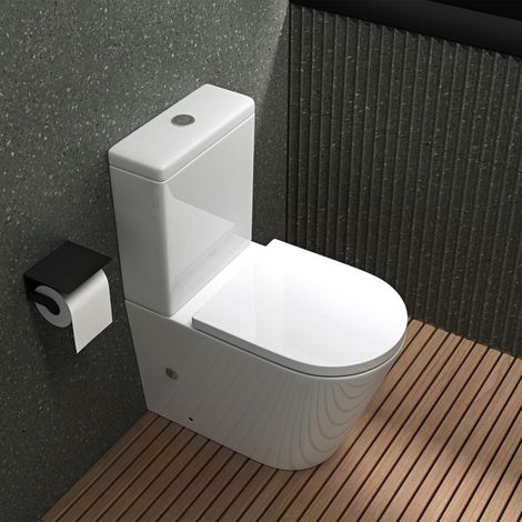 Mai & Mai WC à Poser en Céramique Blanc Toilette Complet Abattant avec Frein de Chute S108T (1/5)