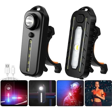 Lampe tactique LED 2 pièces pour la poitrine et feu arrière de vélo - Rouge/Bleu, rechargeable par USB, clip pour ceinture, casque, gilet - Pour la randonnée et le cyclisme nocturnes (A+B) (1/4)