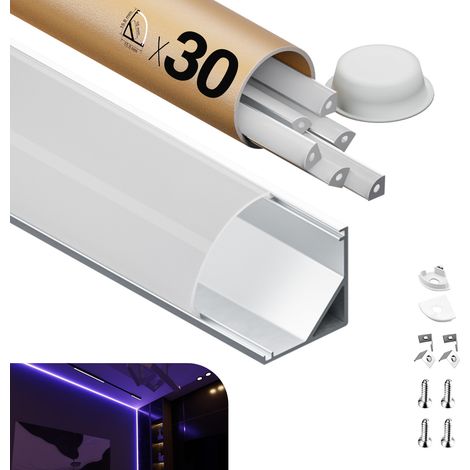 KOSOOM Profilo in alluminio per strisce LED,coperchio opaco,adatto per dimensioni della banda massima 12,6 mm,dimensioni del profilo L2000x15.8x15.8mmx35pc   SP30 (1/5)