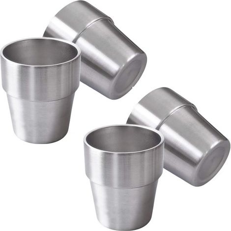 Ensemble de 4 gobelets empilables de 180 ml en acier inoxydable, à double paroi et isothermes, pour la maison, le restaurant, le bureau et le camping. (1/5)