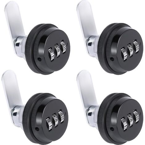 Lot de 4 serrures à combinaison pour armoires, coffres-forts, boîtes aux lettres, avec cylindre de 28,6 mm (1-1/8 po) finition chromée, noir. (1/5)