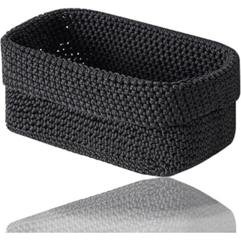 Panier crocheté, noir, 15,5 cm, panier de rangement, petit panier, panier de salle de bain, panier tricoté pour serviettes d'invités, paniers de rangement pour serviettes (1/5)