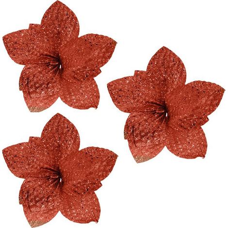 Fiore stella rosso per albero di natale addobbi decorazioni natalizi appendere set 3 glitter ornamento ghirlande casa (1/5)