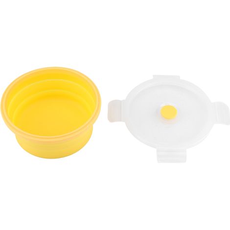 Boîte déjeuner pliable en silicone rond 500ml, contenant alimentaire micro-ondes jaune, bento compact réutilisable (1/5)