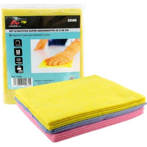 Chiffon super absorbant 31 x 38 cm, lot de 12, 3 couleurs, lavable - MARQUE