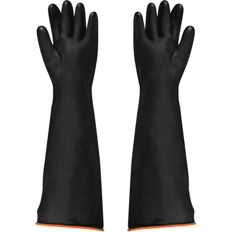 Guantes de látex negros, 1 par, 55 cm, resistentes a ácidos y álcalis, seguridad industrial, guantes de trabajo (1/4)
