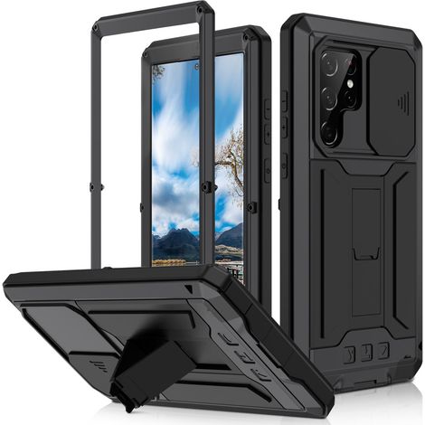 Funda protectora para Samsung Galaxy S22 Ultra 5G, R-just CamShield Slide, negra.
