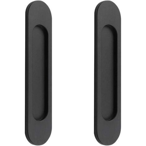 Set of 2 self-adhesive oval sliding door handles in matte black aluminum alloy, no drilling required, for sliding doors, closet windows, 148 cm (1/5)