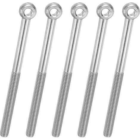 5 Pcs Boulon à Œil M8x110mm Boulon à Œillet de Levage pour Balancement d'Épaule, Vis Poisson en Acier Inoxydable 304, Filetage Métrique à Demi-Denture Trou Coulissant, Argentée (1/5)
