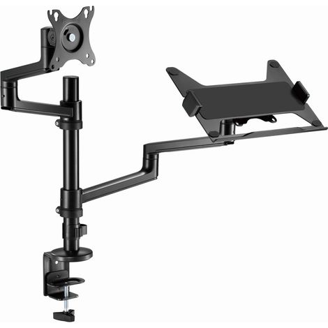 Soporte de mesa ajustable con brazo para monitor y bandeja para portÃ¡til