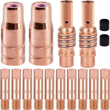 FLUX AK15/MB15 Ensemble de pièces d'usure Buses à fil fourré supports de buse de torche de soudage pour MIG/MGA Diffuseur et pointe de contact 0,030" 0,8 mm Accessoires de remplacement (1/5)