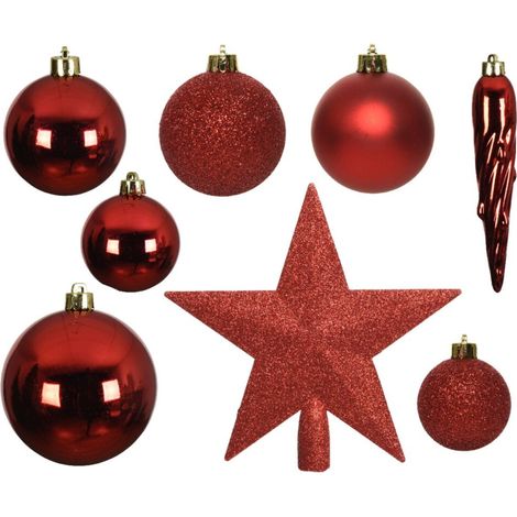 Decoris Weihnachtskugeln-Set aus Kunststoff Ø 8 cm weihnachtsrot 33-teilig (1/2)