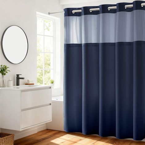 Rideau de Douche à Tissage gaufré avec Doublure à Clipser 180 x 188 cm (l x H) Rideau de Bain Bleu Marine (1/5)