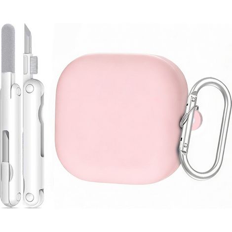 Funda de silicona para Samsung Galaxy Buds4 / Buds4 Pro con mosquetón y kit de limpieza, color rosa. (1/5)