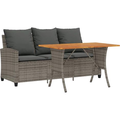 Canapé de jardin Divan de jardin 3 places coussins et table gris résine tressée (1/5)