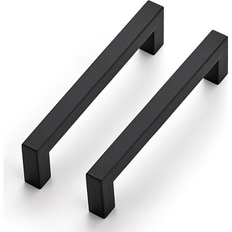 Poignées de placard noires, lot de 2, 14 cm, carrées, en acier inoxydable, entraxe de 128 mm. (1/4)