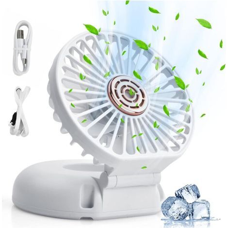 Mini-Tragventilator in 1, wiederaufladbarer Mini-USB-Handventilator, 3-stufiger Taschenventilator, faltbarer persönlicher Ventilator, Tischventilator für Reisen und Büro (weiß) (1/5)