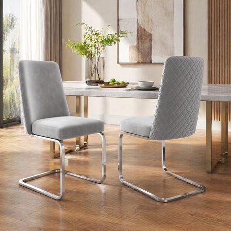 Sedie da sala da pranzo in velluto, set da 2, design a rombi, grigio e argento HAVRYA (1/5)