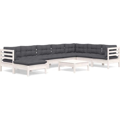 Maison Exclusive - Set Divani da Giardino 9 pz con Cuscini BiancLegno di Pino (1/5)