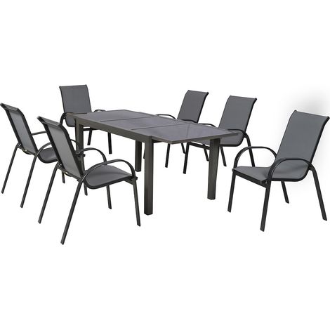 Amalfi Set 7tlg Alu/Textil Ausziehtisch 150 (210) x 90 cm