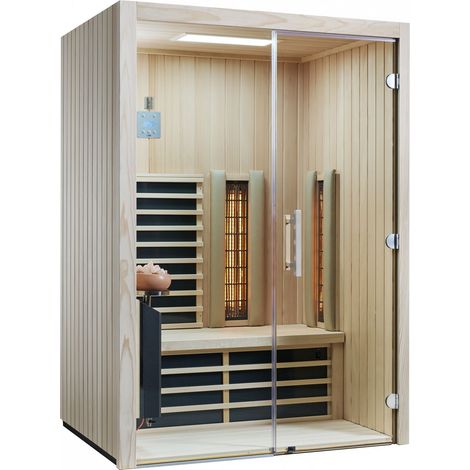 Infraworld Infrarotkabine TrioSol Glas 145 Fichte VG 145x112 cm mit 2 ABC-Strahler Salzverdampfer (1/5)