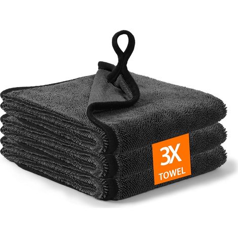 Set mit 3 Mikrofaser-Autotrockentüchern, professionelles Mikrofaser-Autotuch, fusselfrei und super saugfähig, zum Reinigen von Autos und Fenstern. (1/5)