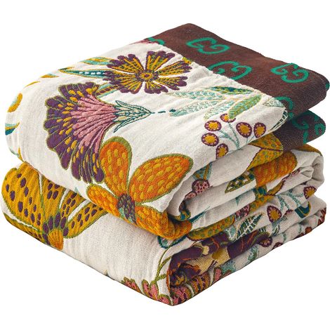 Grande Couverture bohème 100% Coton Bio Doux pour canapé-lit – Couverture décorative Florale de Style Rustique – Couvre-lit réversible pour lit, Chaise, Couette et Cadeau, 152,4 x 203,2 cm, (1/5)