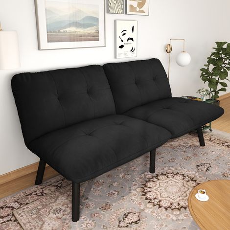 Sofá cama plegable negro de 2 plazas con estructura metálica y tapizado de terciopelo (1/5)