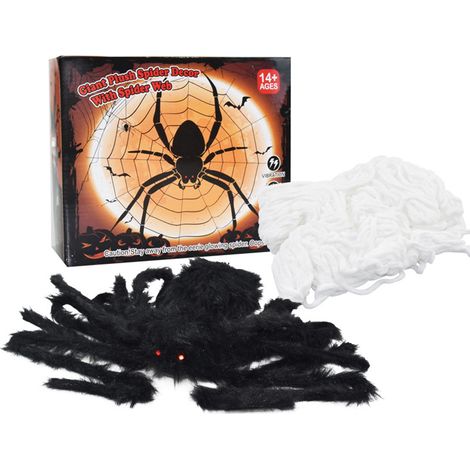Riesige, 127 cm große, beleuchtete elektronische Halloween-Spinne mit Netz, realistische, gruselige Partydekoration (1/5)